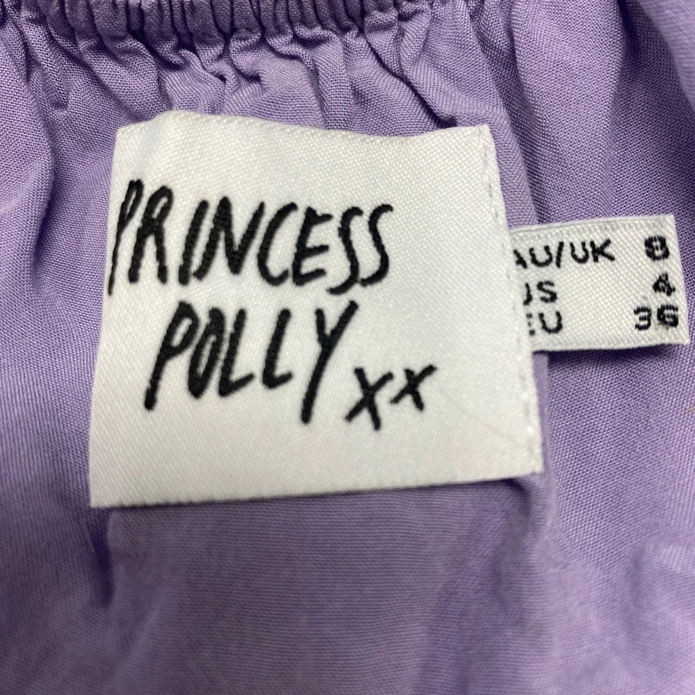 Princess Polly Purple Gingham Tiered Mini Dress Open Back Puff Sleeve Womens 4 - Picture 3 of 8